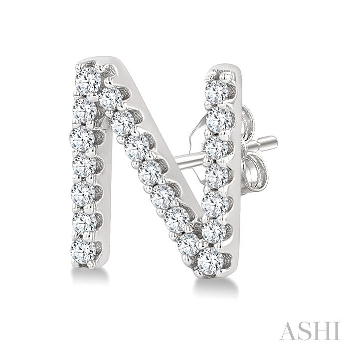 1/8 Ctw Initial 'N' Round Cut Diamond Earrings in 10K White Gold