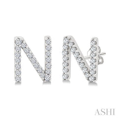 1/8 Ctw Initial 'N' Round Cut Diamond Earrings in 10K White Gold