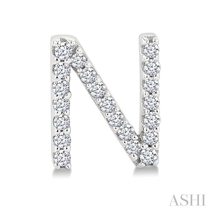 1/8 Ctw Initial 'N' Round Cut Diamond Earrings in 10K White Gold