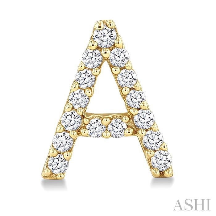 1/10 Ctw Initial 'A' Round Cut Diamond Earrings in 10K Yellow Gold