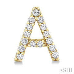 1/10 Ctw Initial 'A' Round Cut Diamond Earrings in 10K Yellow Gold