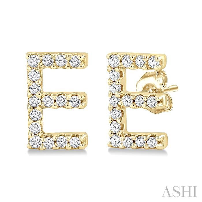 1/10 Ctw Initial 'E' Round Cut Diamond Earrings in 10K Yellow Gold