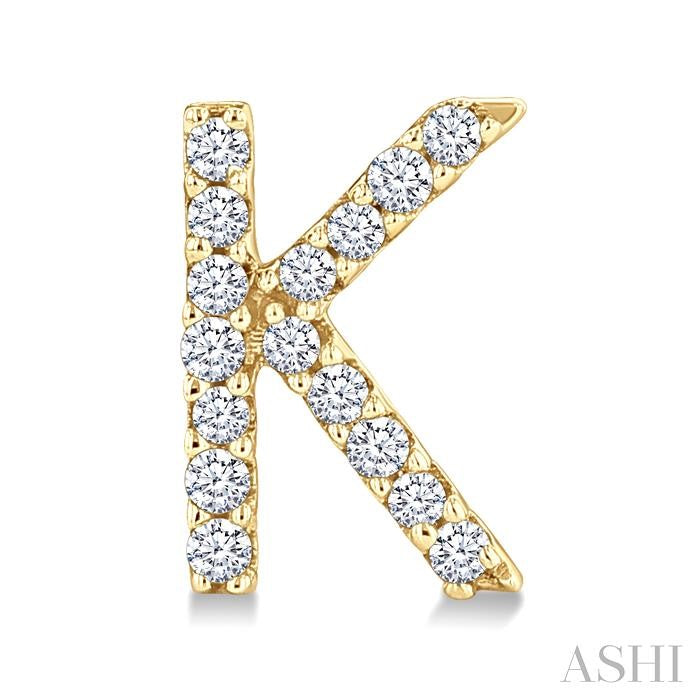 1/10 Ctw Initial 'K' Round Cut Diamond Earrings in 10K Yellow Gold