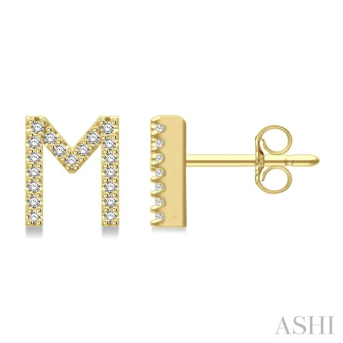 1/8 Ctw Initial 'M' Round Cut Diamond Earrings in 10K Yellow Gold