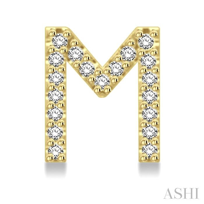 1/8 Ctw Initial 'M' Round Cut Diamond Earrings in 10K Yellow Gold