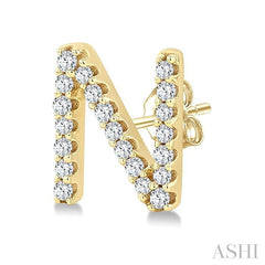 1/8 Ctw Initial 'N' Round Cut Diamond Earrings in 10K Yellow Gold