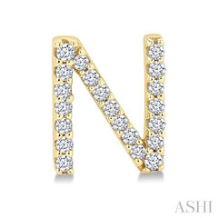 1/8 Ctw Initial 'N' Round Cut Diamond Earrings in 10K Yellow Gold