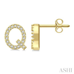 1/8 Ctw Initial 'Q' Round Cut Diamond Earrings in 10K Yellow Gold