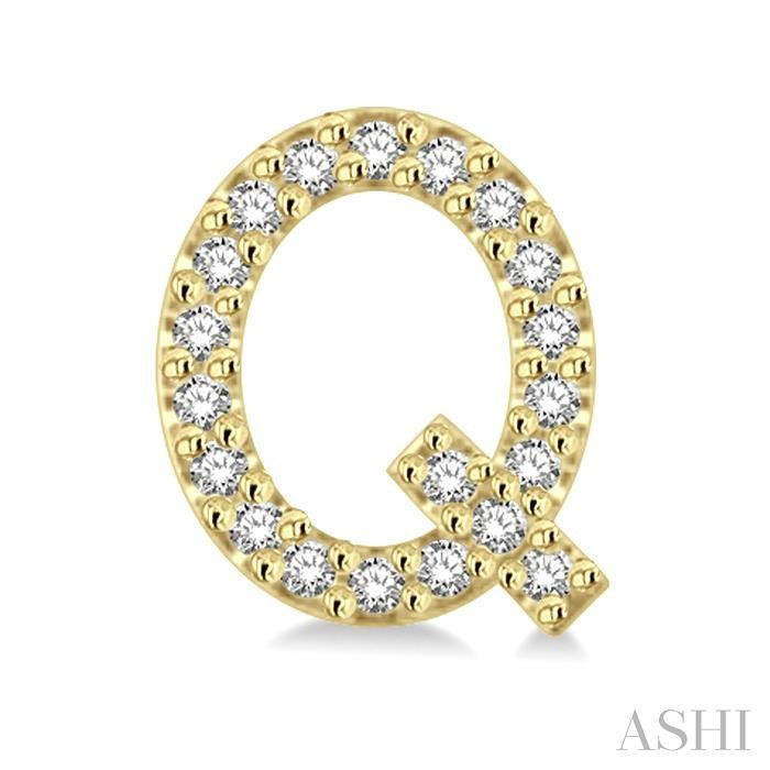 1/8 Ctw Initial 'Q' Round Cut Diamond Earrings in 10K Yellow Gold
