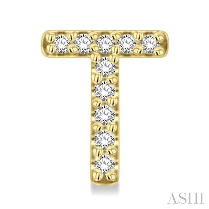 1/10 Ctw Initial 'T' Round Cut Diamond Earrings in 10K Yellow Gold