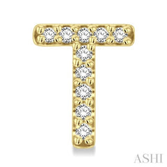 1/10 Ctw Initial 'T' Round Cut Diamond Earrings in 10K Yellow Gold