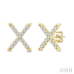 1/10 Ctw Initial 'X' Round Cut Diamond Earrings in 10K Yellow Gold