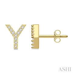 1/10 Ctw Initial 'Y' Round Cut Diamond Earrings in 10K Yellow Gold