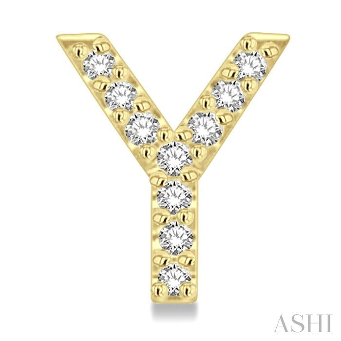 1/10 Ctw Initial 'Y' Round Cut Diamond Earrings in 10K Yellow Gold