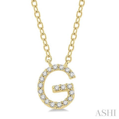 1/20 Ctw Initial 'G' Round Cut Diamond Pendant With Chain in 14K Yellow Gold