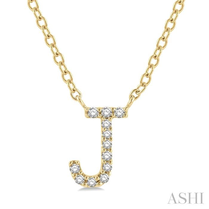 1/20 Ctw Initial 'J' Round Cut Diamond Pendant With Chain in 14K Yellow Gold