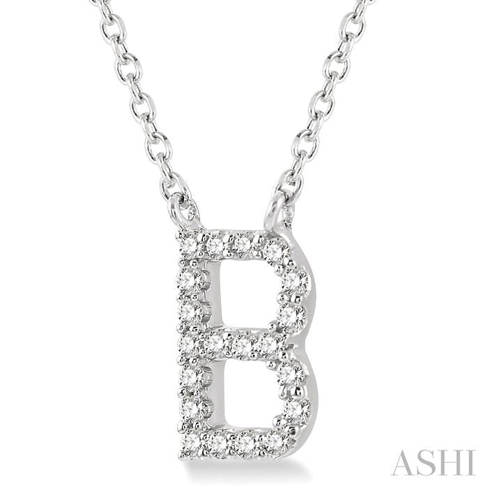 1/20 Ctw Initial 'B' Round Cut Diamond Pendant With Chain in 10K White Gold
