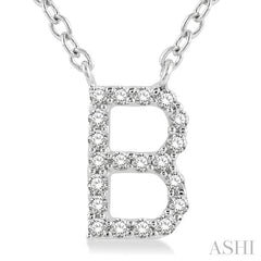 1/20 Ctw Initial 'B' Round Cut Diamond Pendant With Chain in 10K White Gold