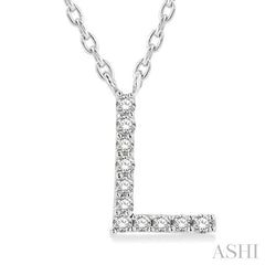 1/20 Ctw Initial 'L' Round Cut Diamond Pendant With Chain in 10K White Gold
