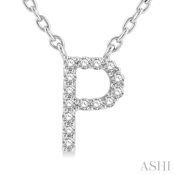 1/20 Ctw Initial 'P' Round Cut Diamond Pendant With Chain in 10K White Gold