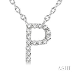 1/20 Ctw Initial 'P' Round Cut Diamond Pendant With Chain in 10K White Gold