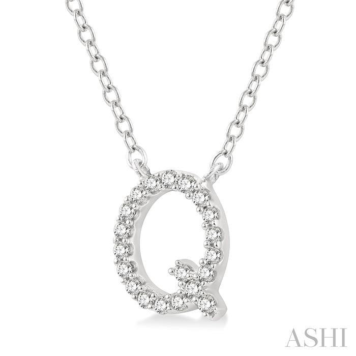 1/20 Ctw Initial 'Q' Round Cut Diamond Pendant With Chain in 10K White Gold