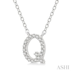 1/20 Ctw Initial 'Q' Round Cut Diamond Pendant With Chain in 10K White Gold