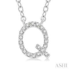 1/20 Ctw Initial 'Q' Round Cut Diamond Pendant With Chain in 10K White Gold