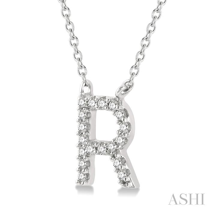 1/20 Ctw Initial 'R' Round Cut Diamond Pendant With Chain in 10K White Gold