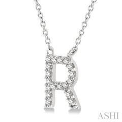 1/20 Ctw Initial 'R' Round Cut Diamond Pendant With Chain in 10K White Gold