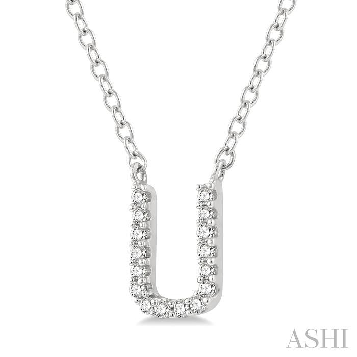 1/20 Ctw Initial 'U' Round Cut Diamond Pendant With Chain in 10K White Gold