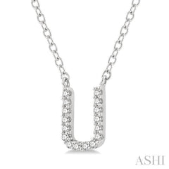 1/20 Ctw Initial 'U' Round Cut Diamond Pendant With Chain in 10K White Gold