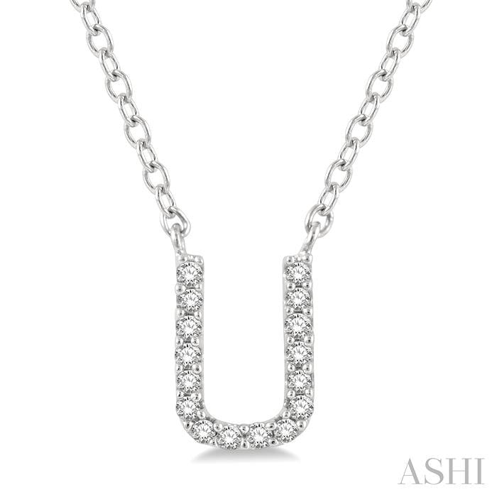 1/20 Ctw Initial 'U' Round Cut Diamond Pendant With Chain in 10K White Gold
