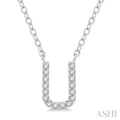 1/20 Ctw Initial 'U' Round Cut Diamond Pendant With Chain in 10K White Gold