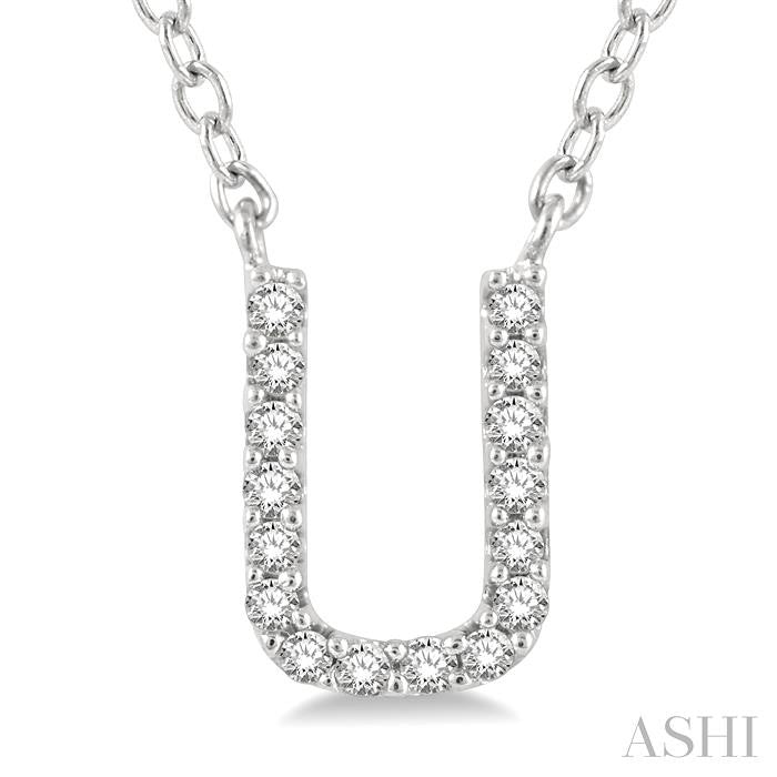 1/20 Ctw Initial 'U' Round Cut Diamond Pendant With Chain in 10K White Gold