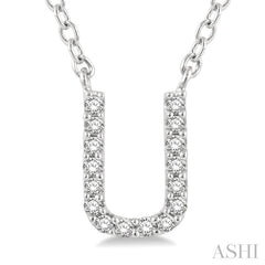 1/20 Ctw Initial 'U' Round Cut Diamond Pendant With Chain in 10K White Gold