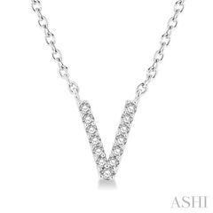 1/20 Ctw Initial 'V' Round Cut Diamond Pendant With Chain in 10K White Gold