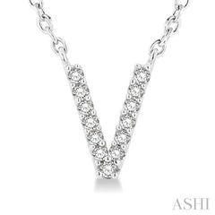 1/20 Ctw Initial 'V' Round Cut Diamond Pendant With Chain in 10K White Gold