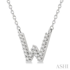 1/20 Ctw Initial 'W' Round Cut Diamond Pendant With Chain in 10K White Gold