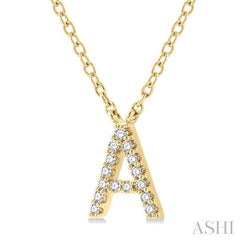 1/20 Ctw Initial 'A' Round Cut Diamond Pendant With Chain in 10K Yellow Gold