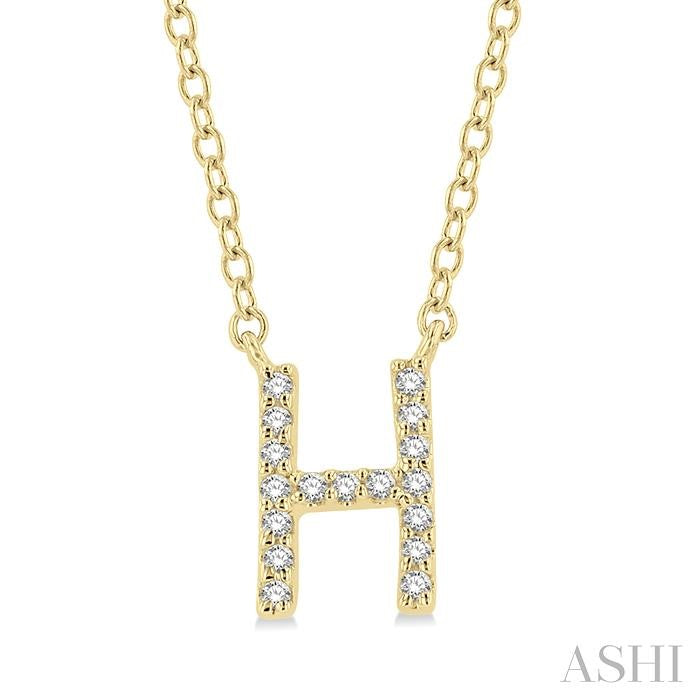 1/20 Ctw Initial 'H' Round Cut Diamond Pendant With Chain in 10K Yellow Gold