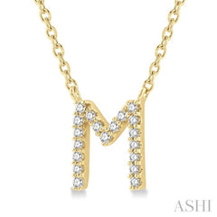 1/20 Ctw Initial 'M' Round Cut Diamond Pendant With Chain in 10K Yellow Gold