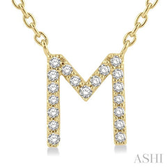 1/20 Ctw Initial 'M' Round Cut Diamond Pendant With Chain in 10K Yellow Gold