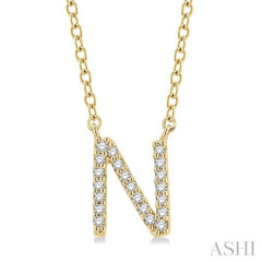 1/20 Ctw Initial 'N' Round Cut Diamond Pendant With Chain in 10K Yellow Gold