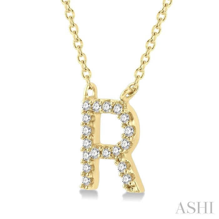 1/20 Ctw Initial 'R' Round Cut Diamond Pendant With Chain in 10K Yellow Gold