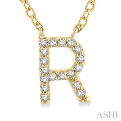 1/20 Ctw Initial 'R' Round Cut Diamond Pendant With Chain in 10K Yellow Gold