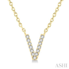 1/20 Ctw Initial 'V' Round Cut Diamond Pendant With Chain in 10K Yellow Gold
