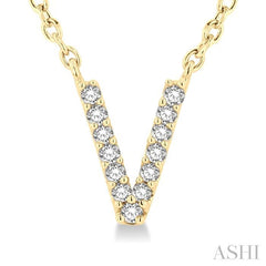 1/20 Ctw Initial 'V' Round Cut Diamond Pendant With Chain in 10K Yellow Gold