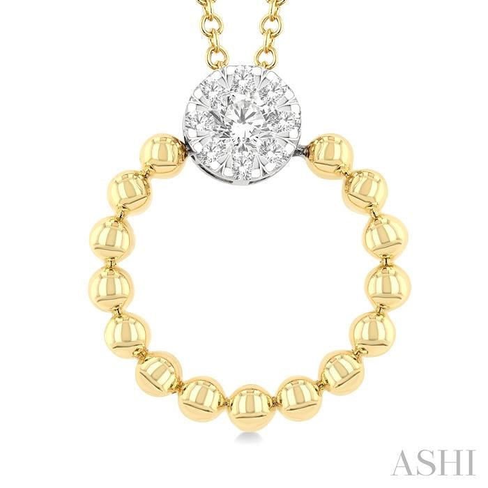 1/6 Ctw Round Cut Diamond Bead Shank Round Shape Lovebright Pendant With Chain in 10K Yellow and White Gold