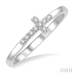1/10 Ctw Petite Reclining Cross Round Cut Diamond Stackable Fashion Ring in 10K White Gold